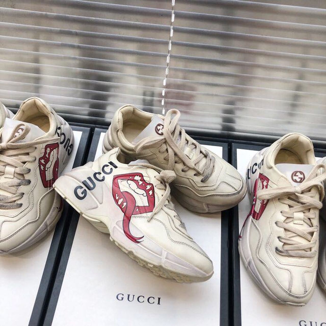 Gucci Women's Rhyton Sneaker With Mouth Print White For Women Gucci 552093 A9L00 9522 - Soul Replicas