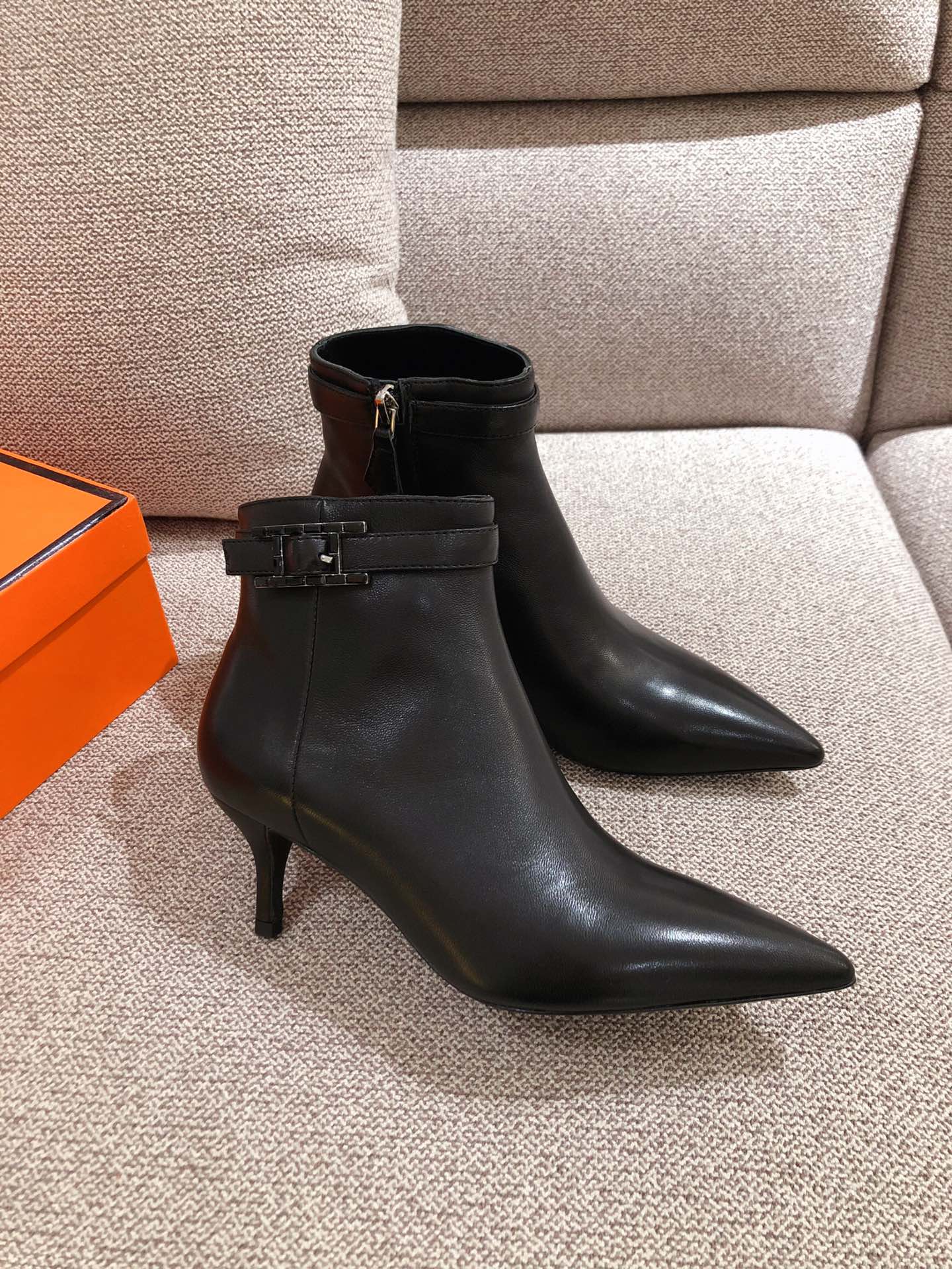 Hermes Blanche Ankle Boots Black For Women 2.4in/6cm - Soul Replicas