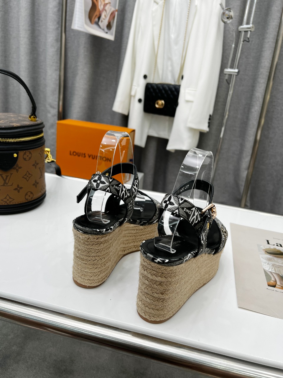 Louis Vuitton Women's Starboard Wedge Sandal Black And White For Women LV - Soul Replicas