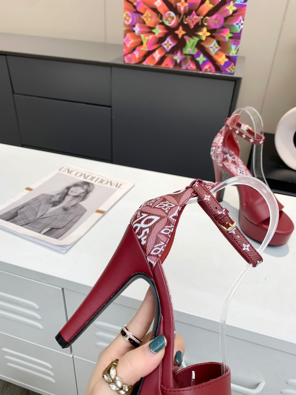 Louis Vuitton Women's Afterglow Platform Sandal Dark Red And White For Women LV - Soul Replicas