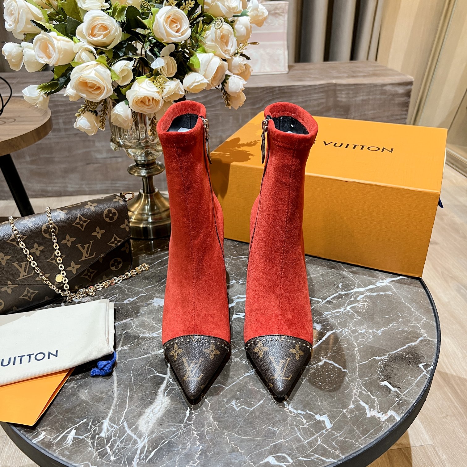 Louis Vuitton Women's Cherie Ankle Boots Red For Women LV - Soul Replicas