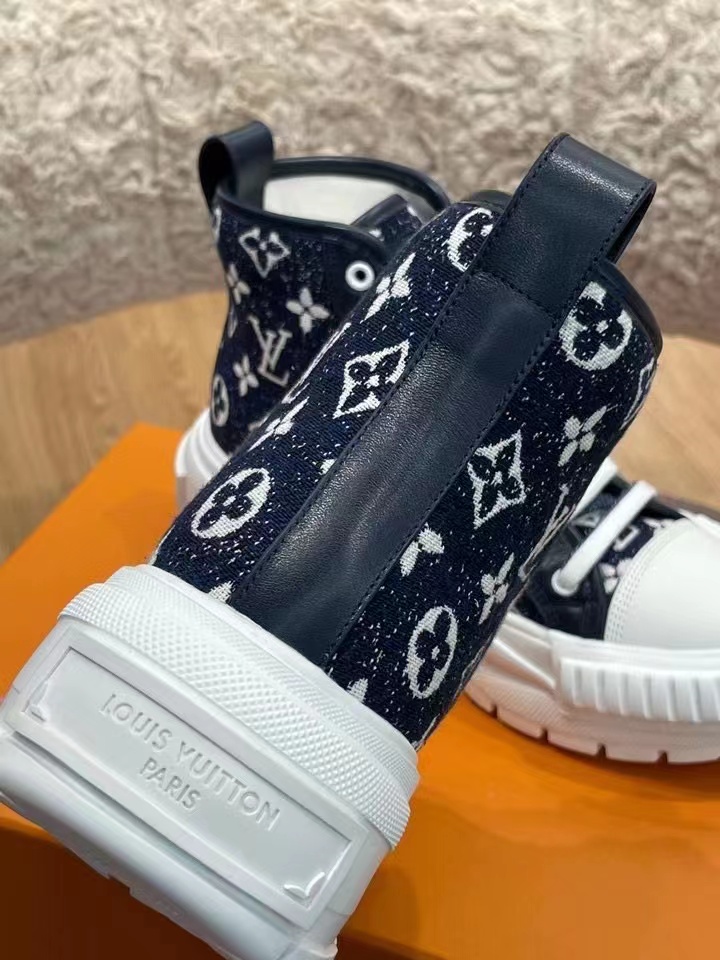 Louis Vuitton Squad Sneaker Boots Monogram Denim Black For Women LV - Soul Replicas