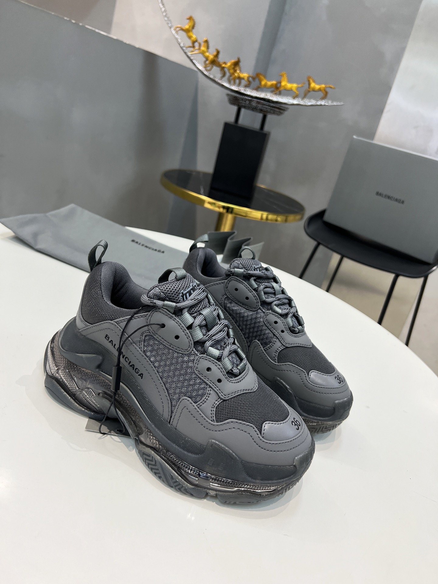Balenciaga Triple S Trainers Clear Sole Grey For Women - Soul Replicas
