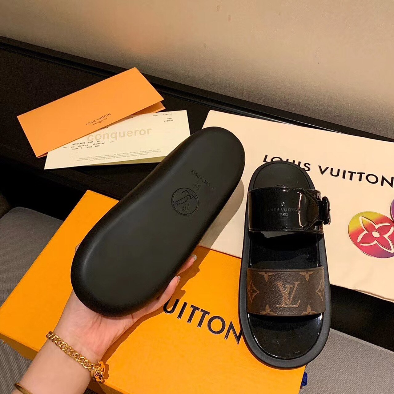 Louis Vuitton Sunbath Flat Mule Shiny Rubber Black For Women LV - Soul Replicas