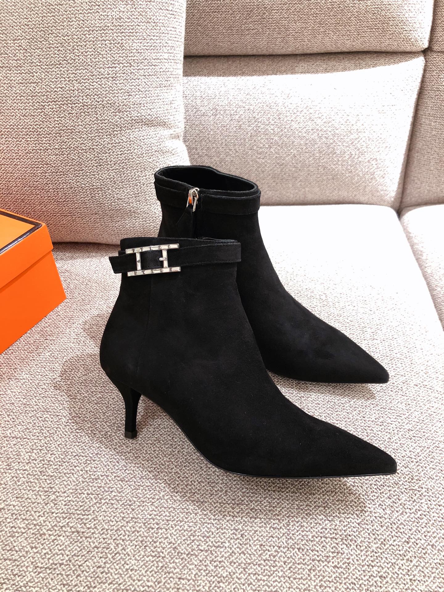 Hermes Blanche Ankle Boots Black For Women 2.4in/6cm H202012Z 02360 - Soul Replicas