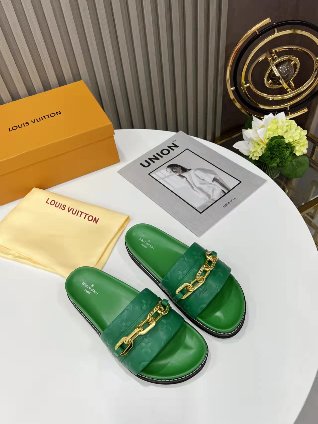 Louis Vuitton Sunset Flat Comfort Mule Green For Women LV 1A9RAK - Soul Replicas