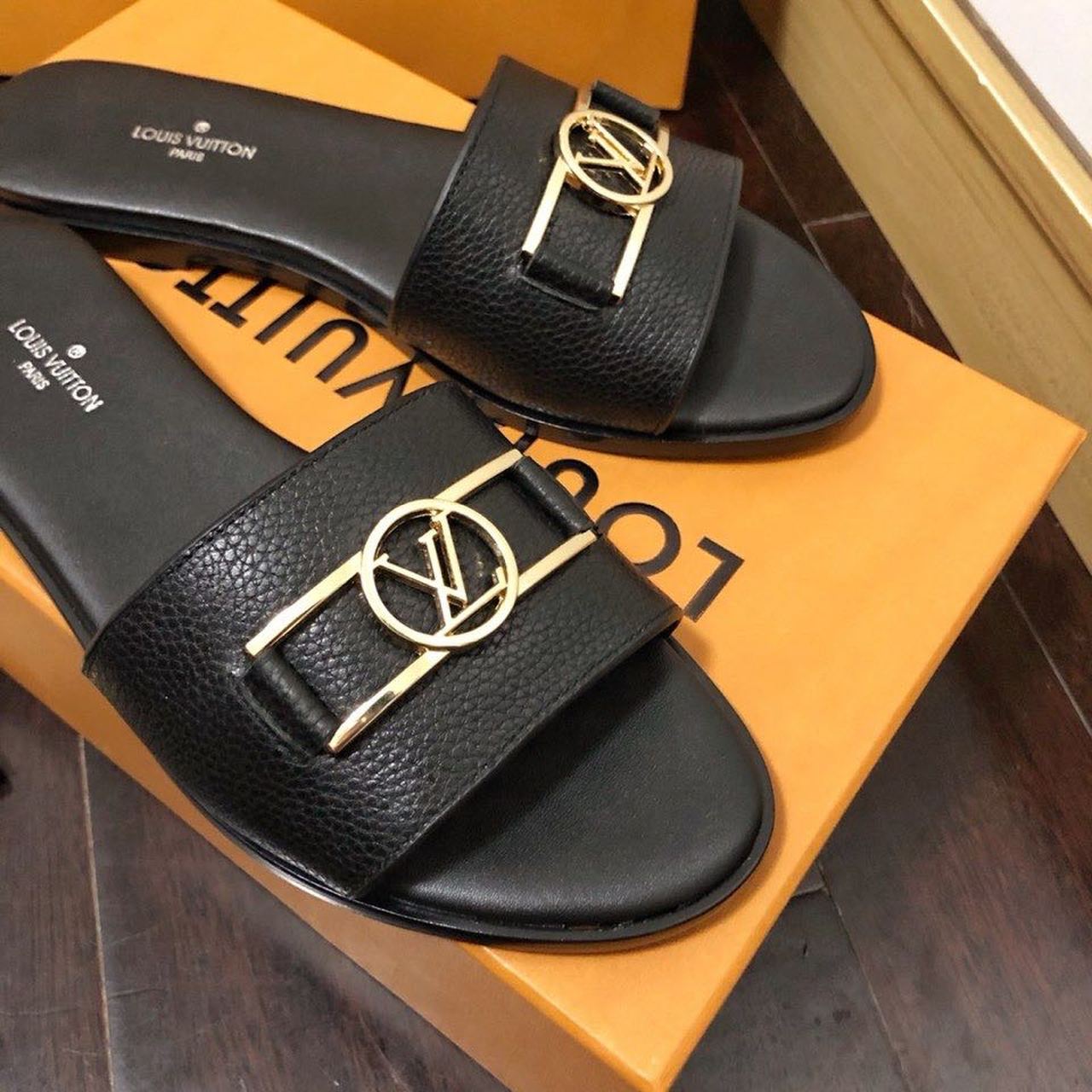 Louis Vuitton Lock It Flat Mule Black For Women LV 1A64YT - Soul Replicas