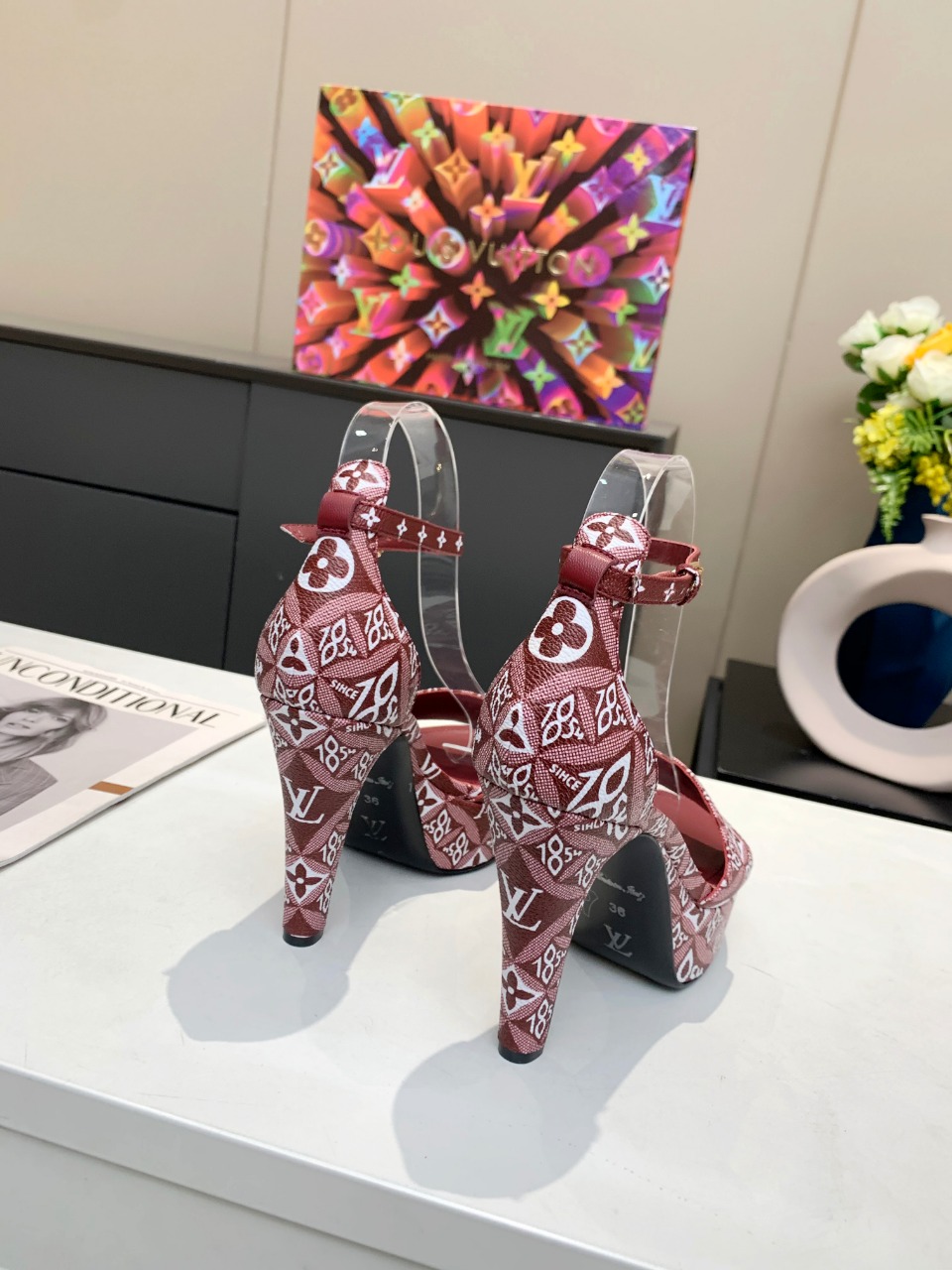 Louis Vuitton Women's Afterglow Platform Sandal Dark Red For Women LV - Soul Replicas