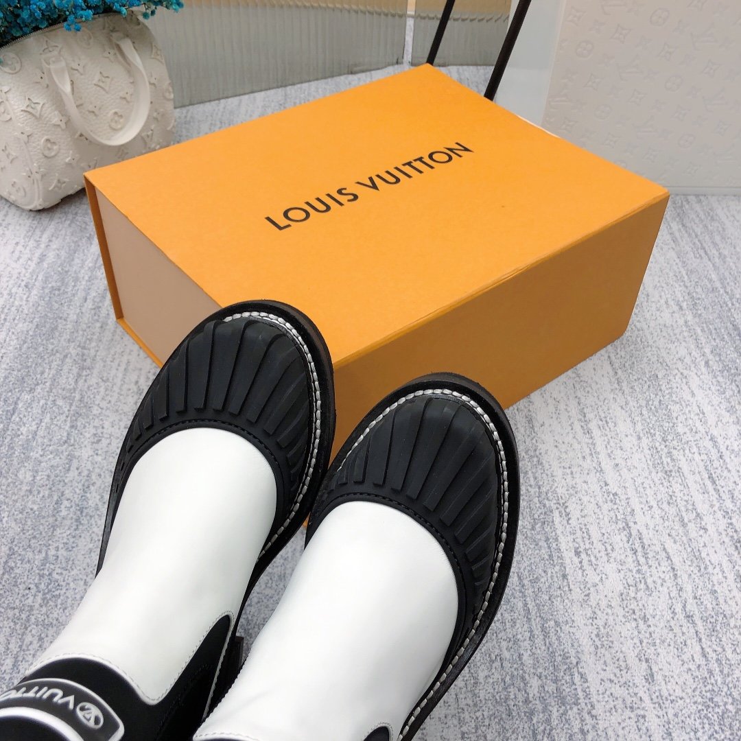 Louis Vuitton LV Beaubourg Ankle Boot Neoprene Black/White For Women LV 1A9GYE - Soul Replicas