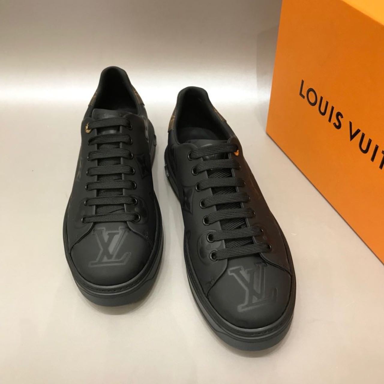 Louis Vuitton Time Out Sneaker Patent Monogram Material Black For Women LV - Soul Replicas