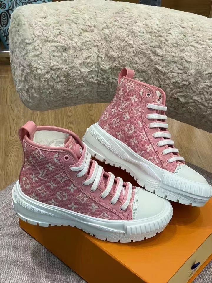 Louis Vuitton Squad Sneaker Boots Monogram Denim Pink For Women LV 1A9S1I - Soul Replicas