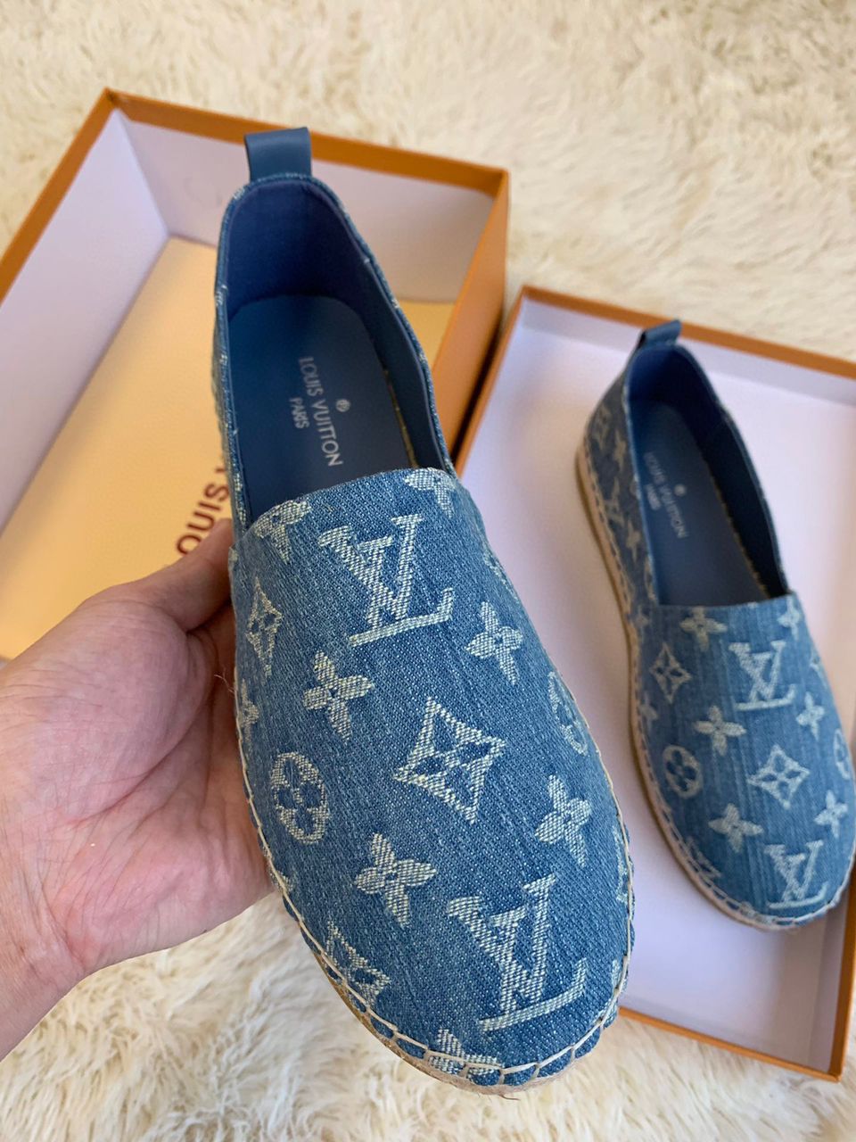 Louis Vuitton Starboard Flat Espadrille Monogram Denim Navy Blue For Women LV 1A9PUP - Soul Replicas