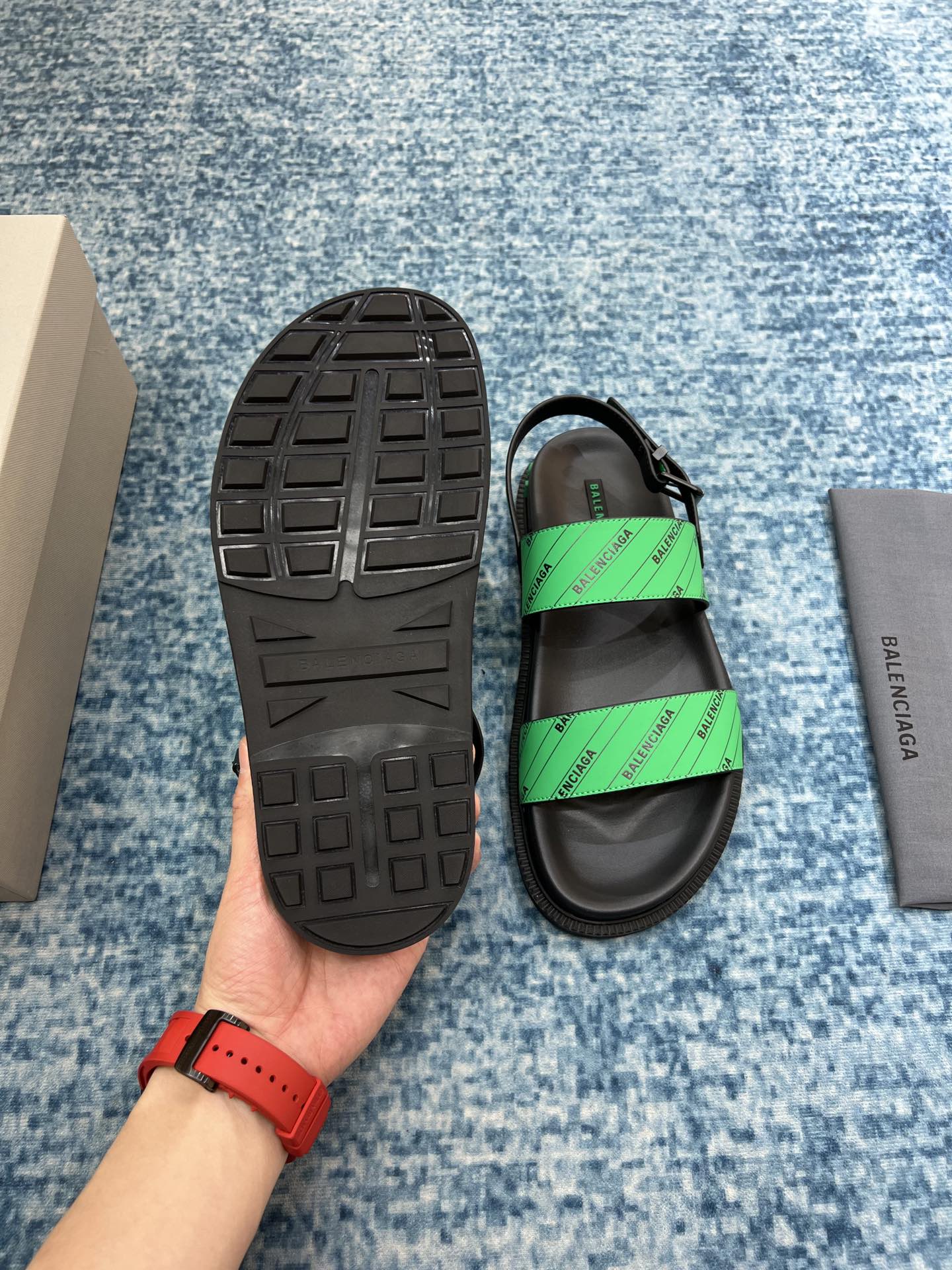 Balenciaga Sandal Black/Green For Women - Soul Replicas