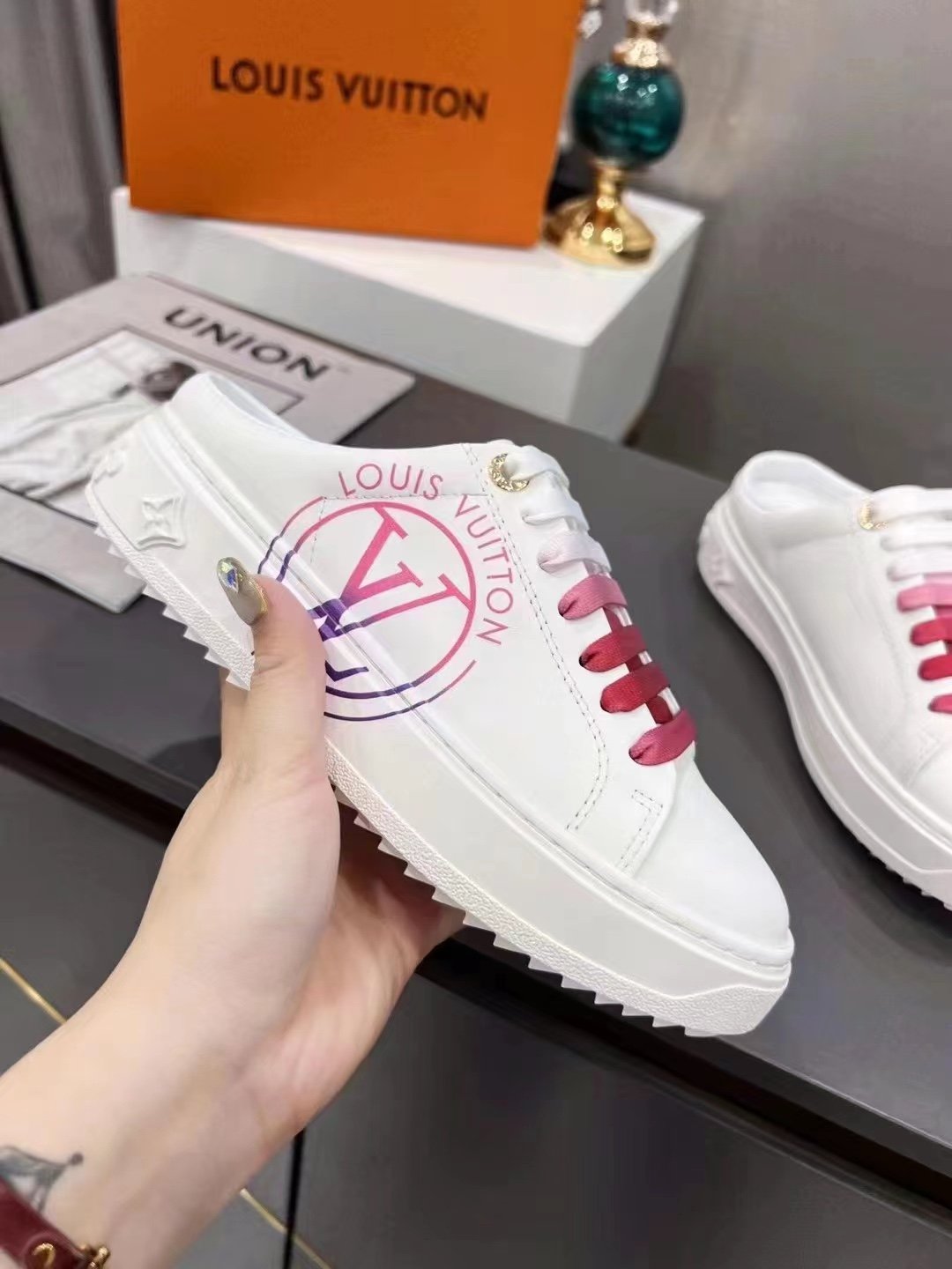 Louis Vuitton Women's Time Out Open-Back Sneaker Fuchsia Pink For Women LV 1AA1CD - Soul Replicas