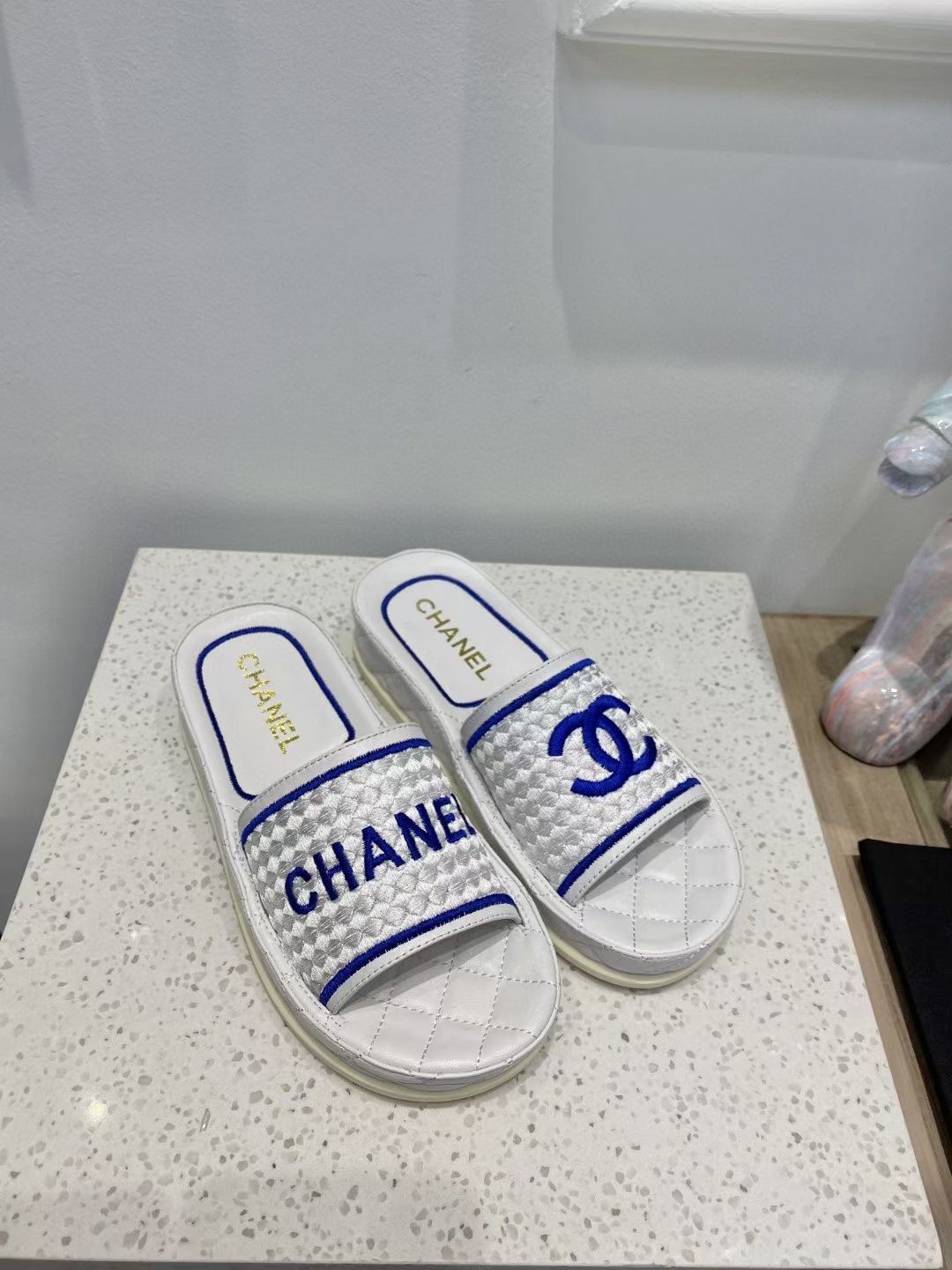 Chanel Women's Mules Blue And White For Women - Soul Replicas