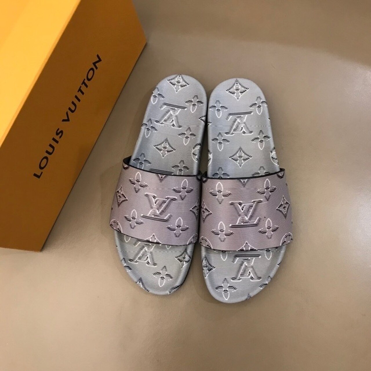 Louis Vuitton Waterfront Mule Monogram Embossed Metallic Rubber Gray For Women LV - Soul Replicas