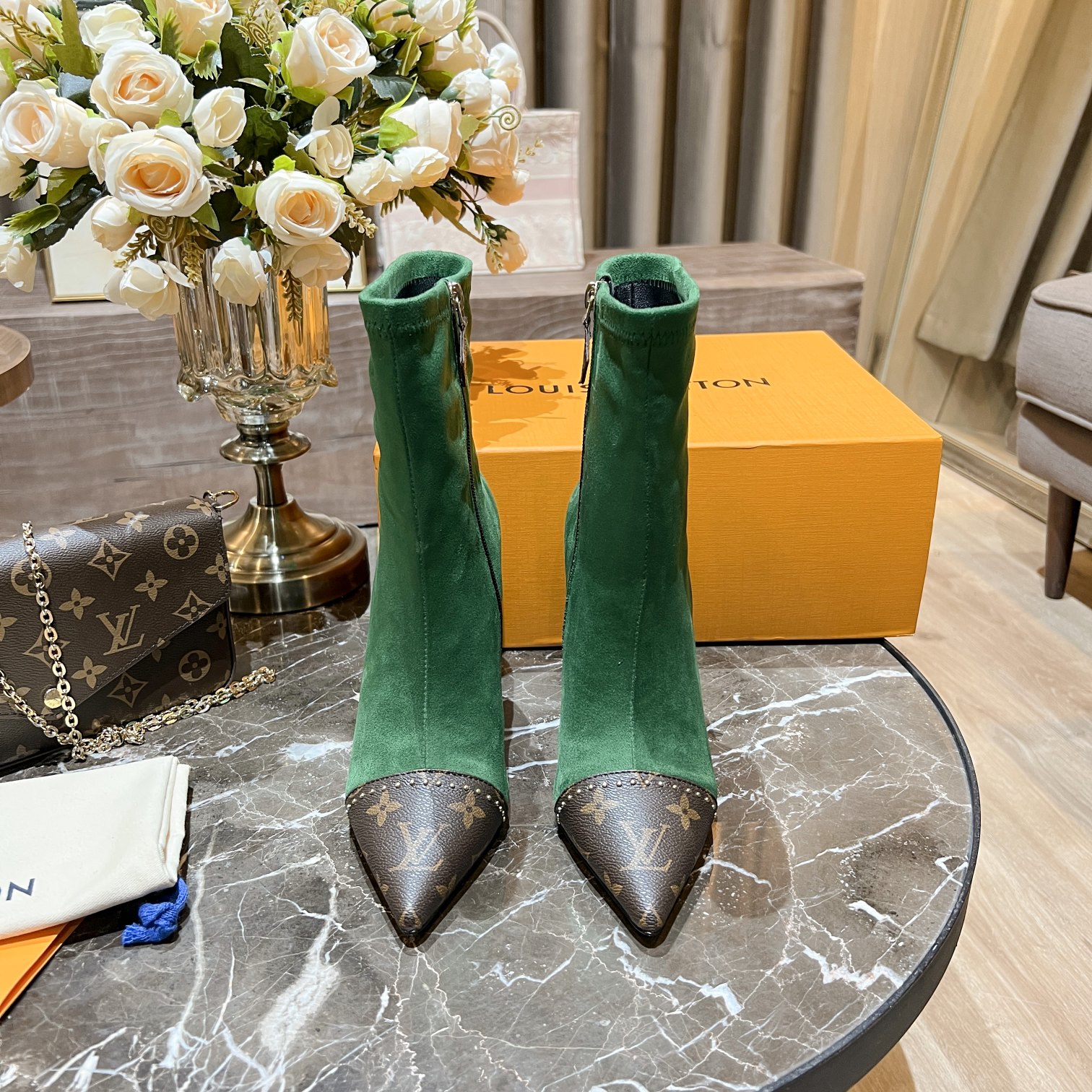 Louis Vuitton Women's Cherie Ankle Boots Green Women LV - Soul Replicas