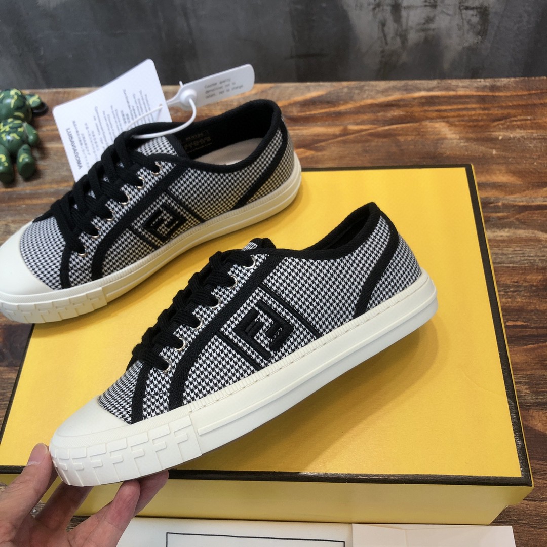 Fendi Domino Fabric Sneakers Black For Women - Soul Replicas