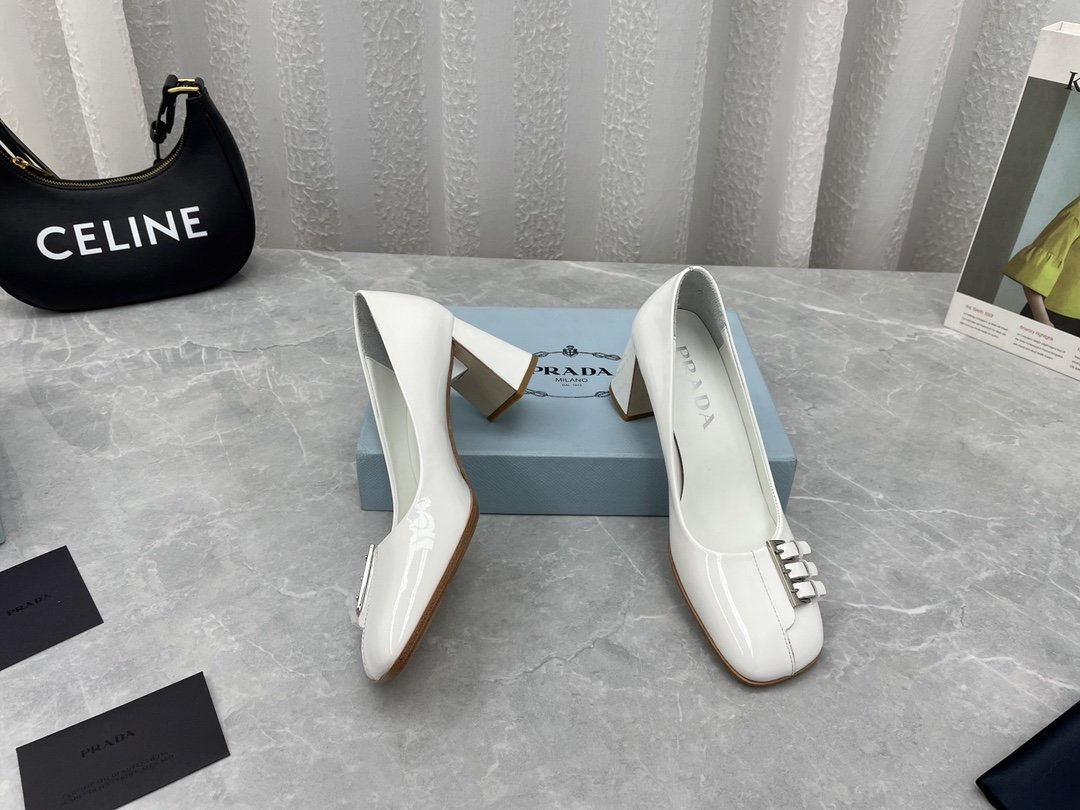Prada Brushed Pumps White For Women 2.5in/65mm Prada - Soul Replicas