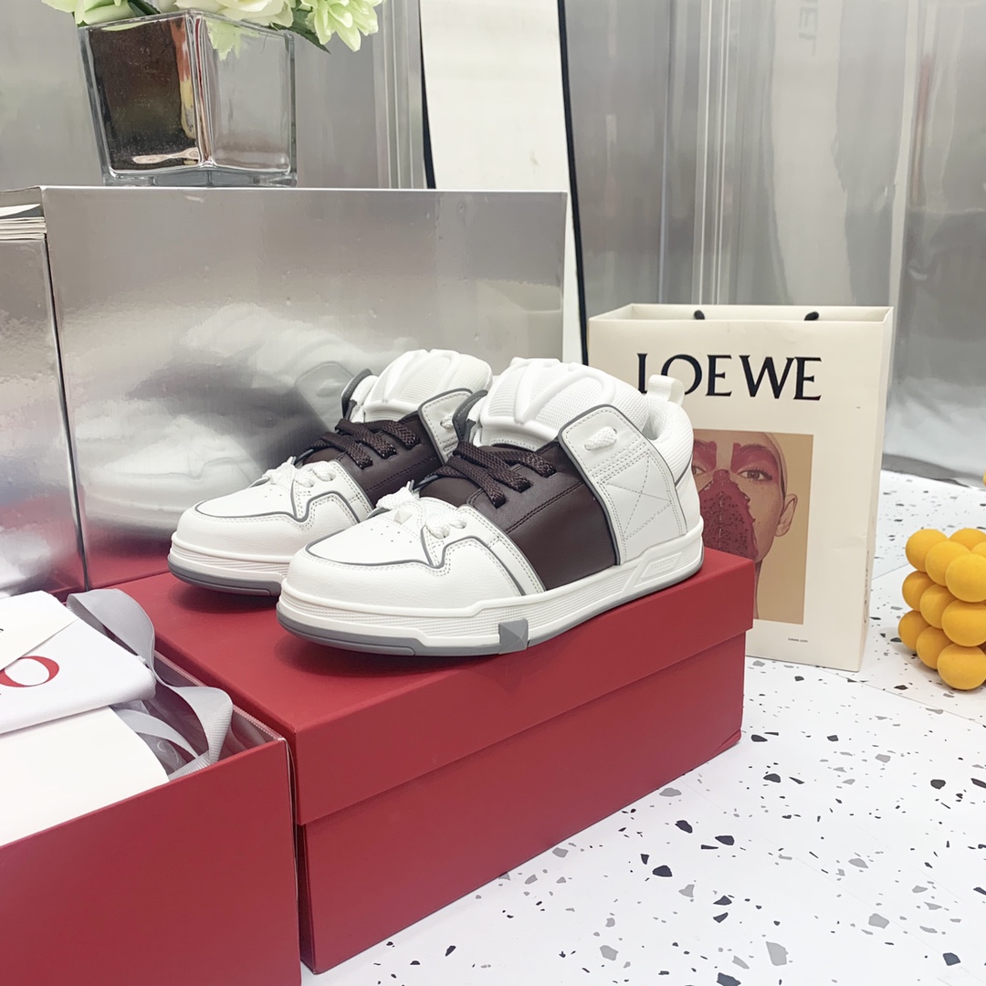 Valentino Garavani Open Skate Sneakers With Patent Band Dark Brown For Women WS0FB1DXI - Soul Replicas