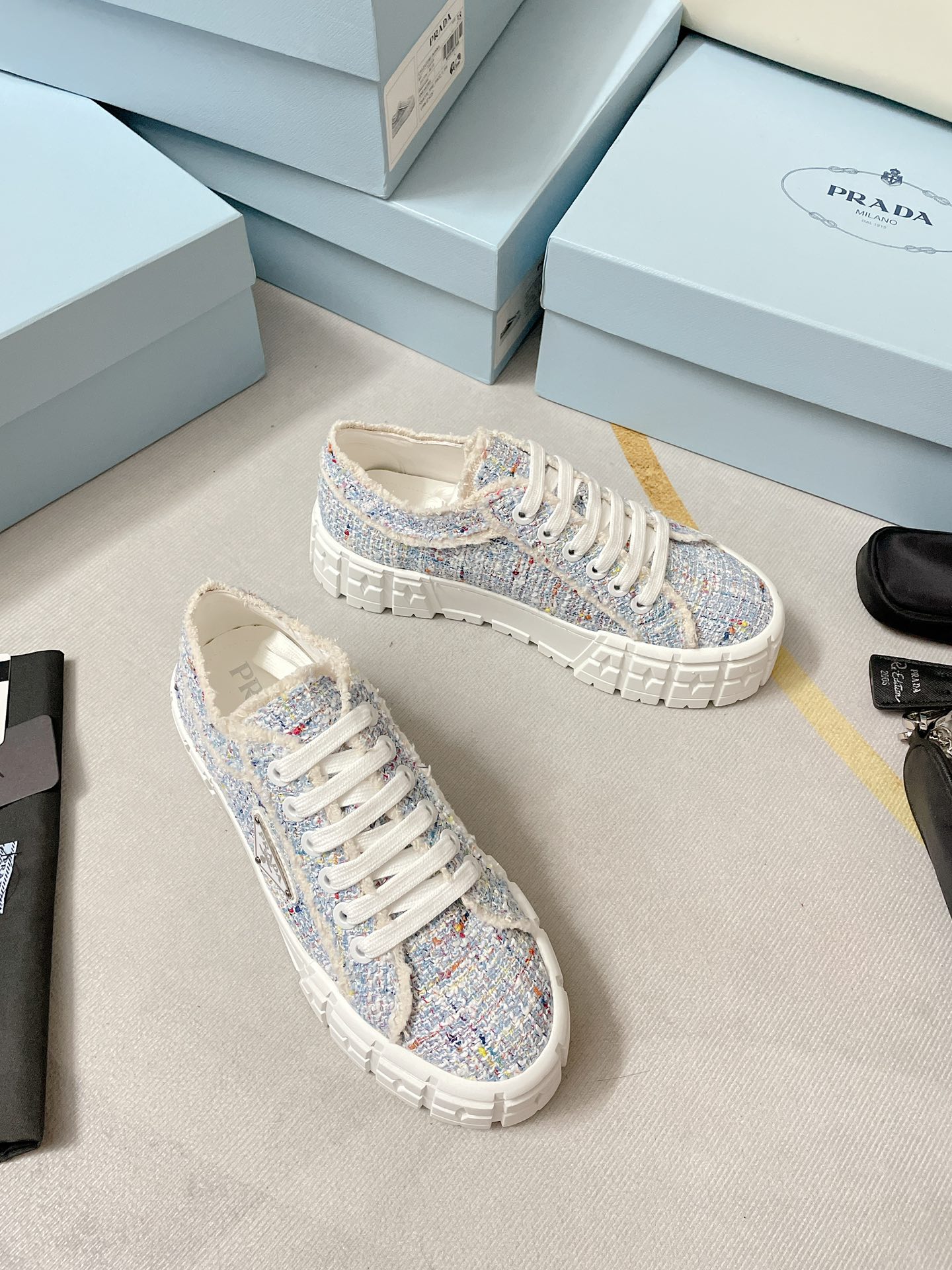 Prada Double Wheel Gabardine Sneakers Light Blue For Women 2in/50mm Prada - Soul Replicas