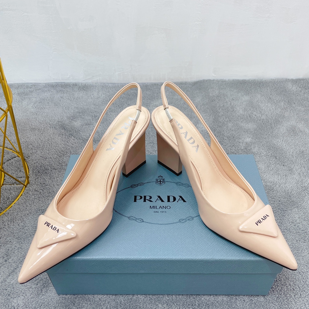 Prada Patent Sling-Back Pumps Beige For Women 3.5in/90mm Prada - Soul Replicas