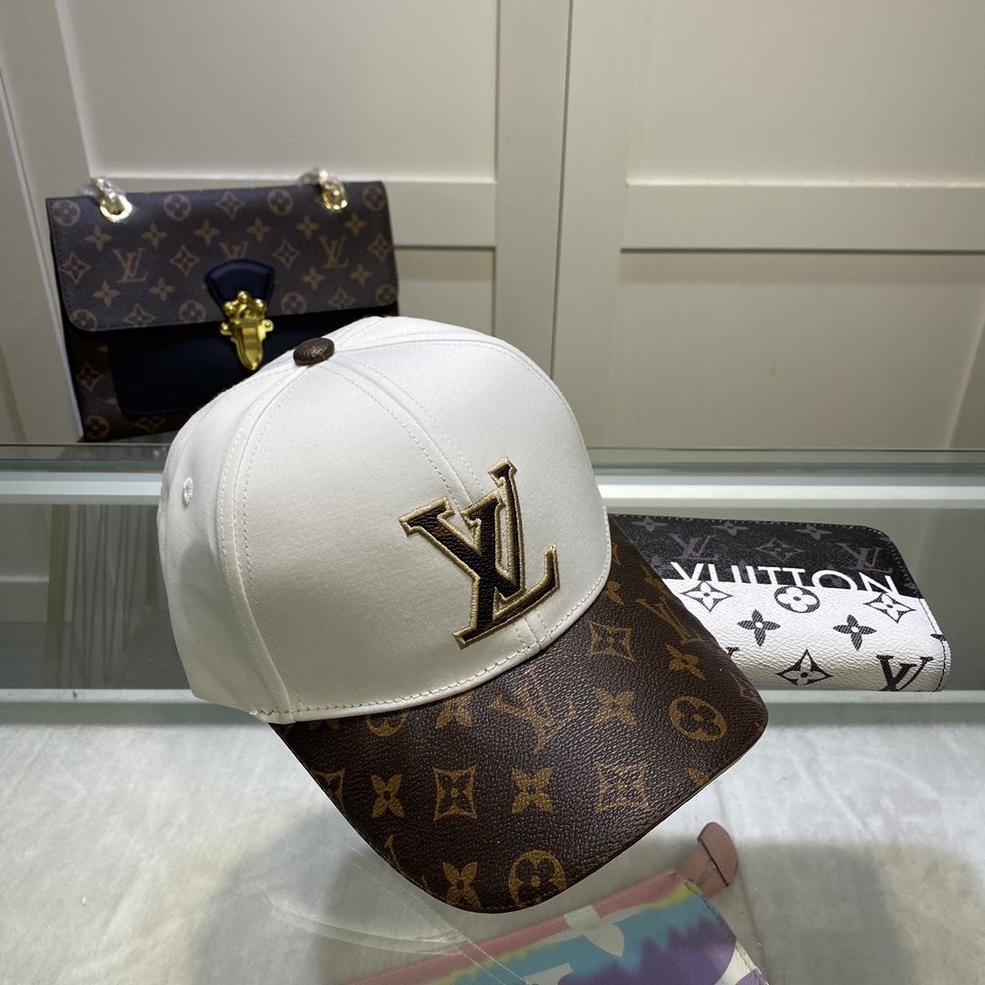 Louis Vuitton Embroidered Logo Baseball Cap White/Brown LV Cap - Soul Replicas