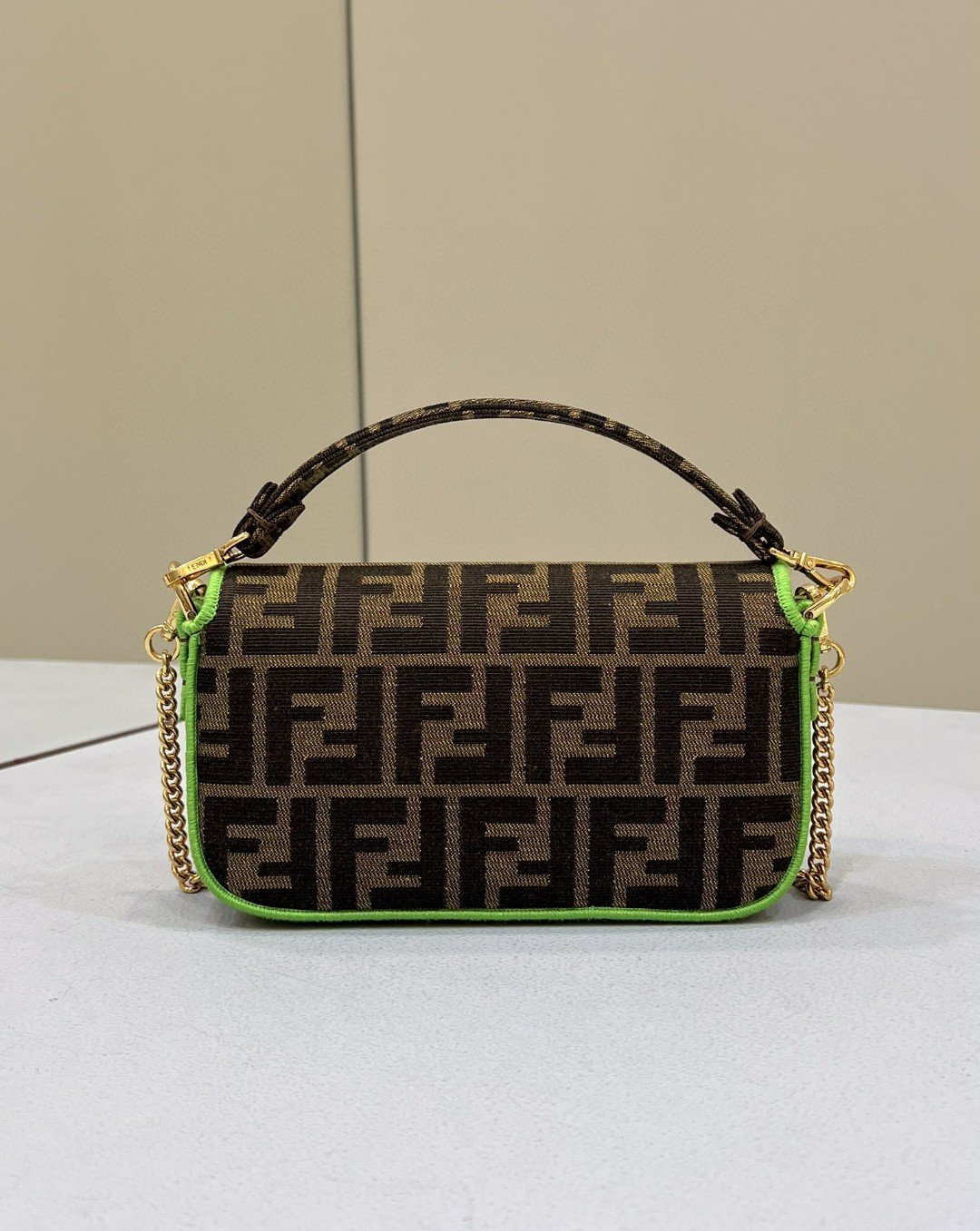 Fendi Baguette Small Brown Fabric Green Border Bag For Woman 18cm/7in - Soul Replicas