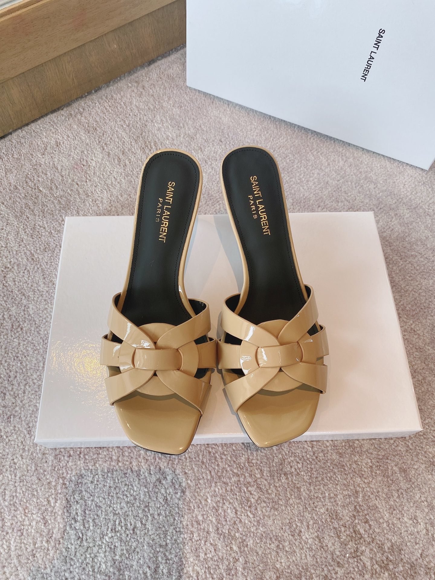 Yves Saint Laurent Women's Tribute Heeled Mules Beige For Women YSL - Soul Replicas