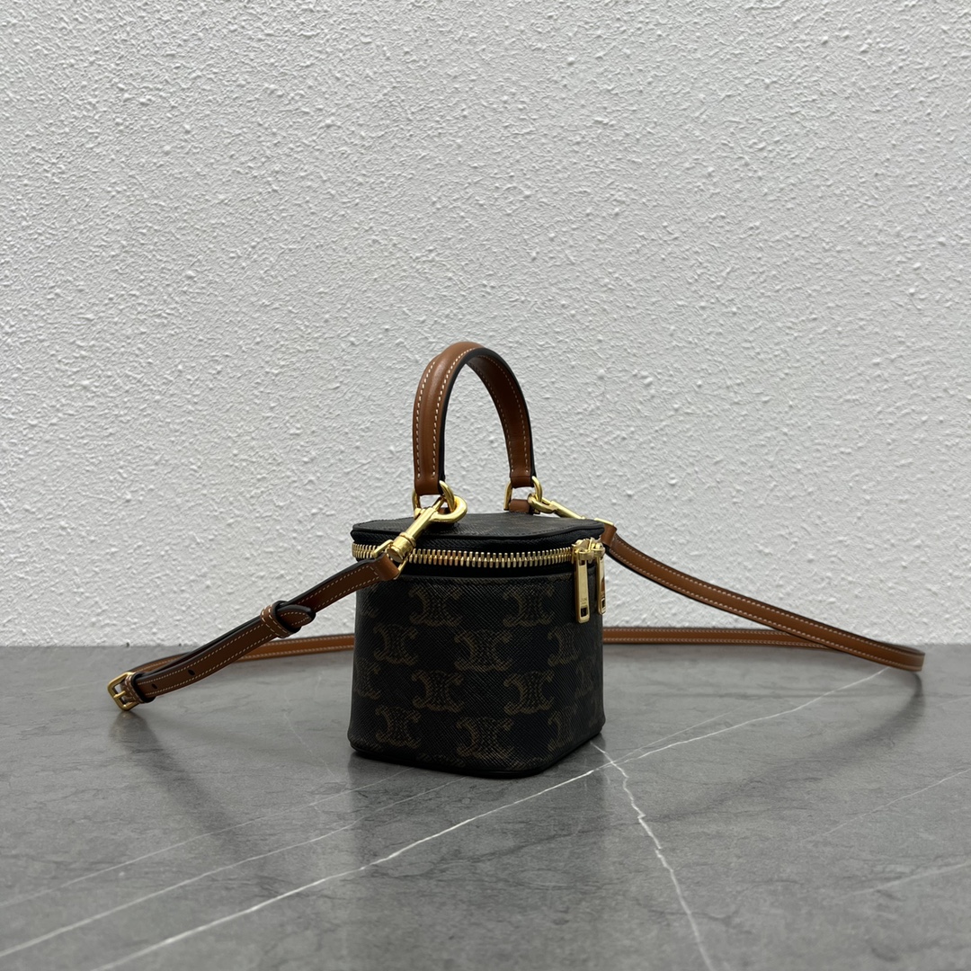 Celine Mini Vanity Case In Triomphe Canvas Tan For Women 4in/9cm 10J762CZ1.04LU - Soul Replicas