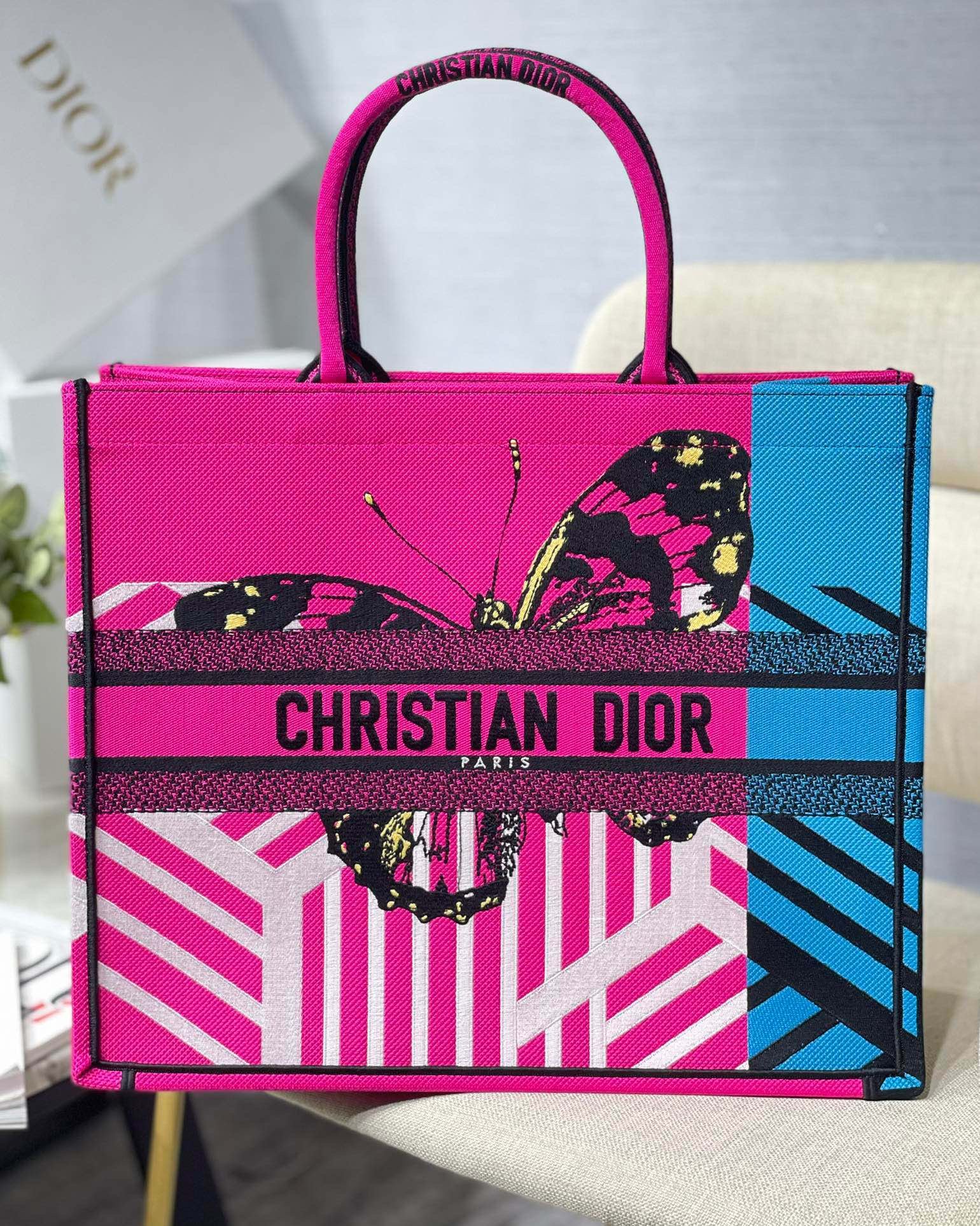 Christian Dior Large Dior Book Tote Pink And Blue. For Women. Women's Handbags 16.5in/42cm CD - Soul Replicas
