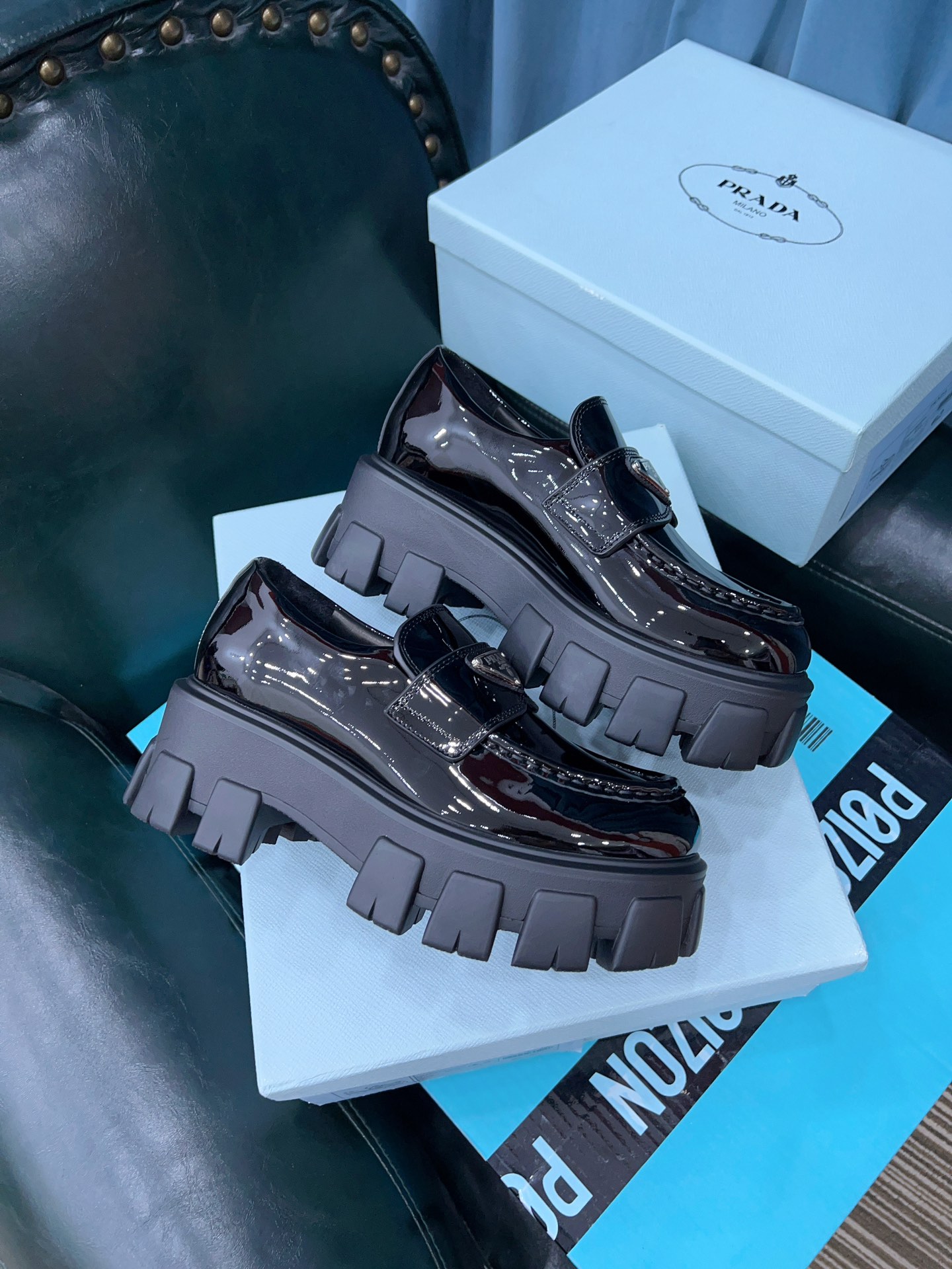 Prada Monolith Brushed Loafers Black For Women 2.4in/60mm Prada 2DE129_B4L_F0002  - Soul Replicas