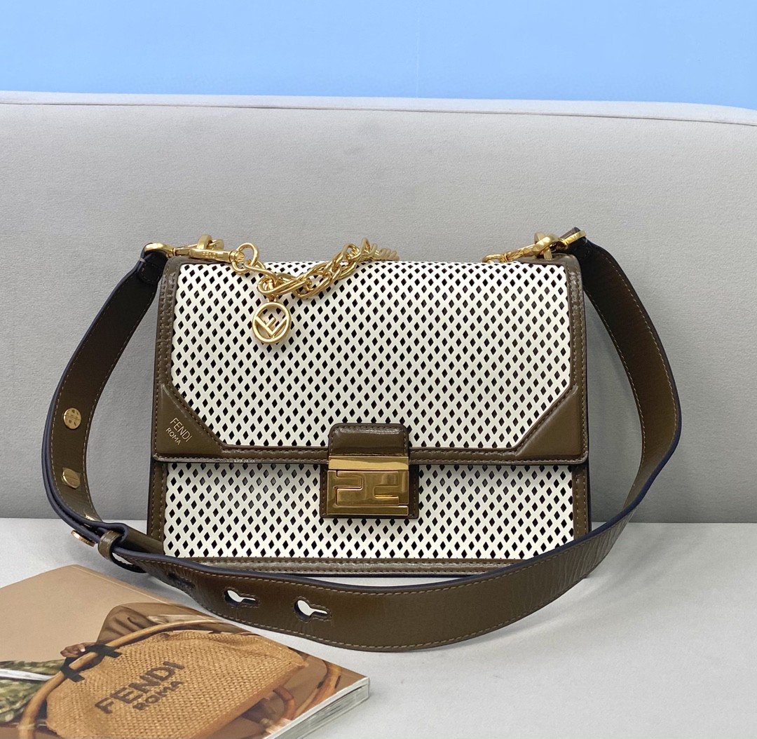 Fendi Medium Kan U White and Brown Bag For Woman 25cm/10in - Soul Replicas