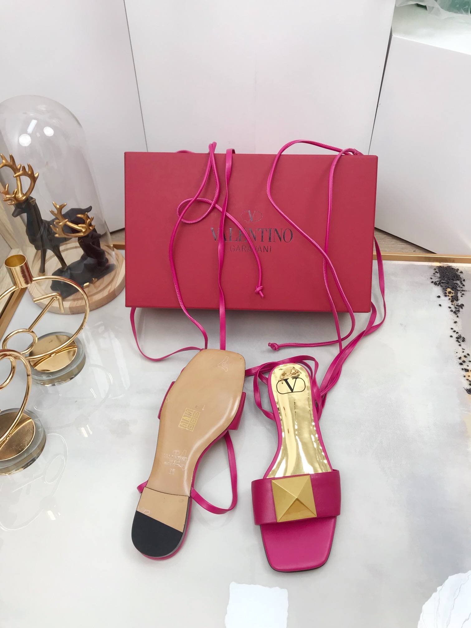 Valentino Garavani One Stud Gladiator Flat Sandals Pink For Women WS0EK9CYI - Soul Replicas