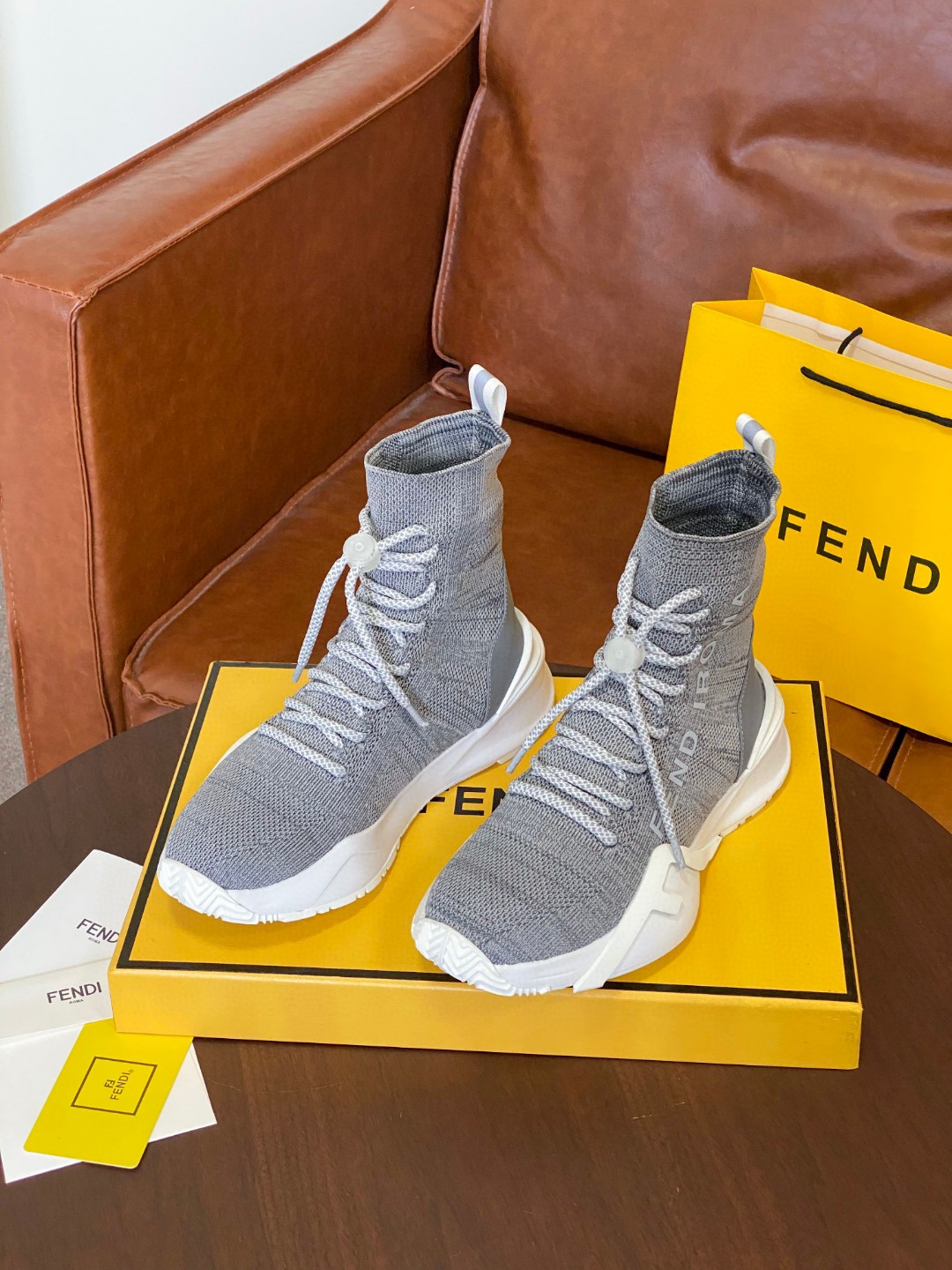 Fendi High Top Sneakers White Grey For Women - Soul Replicas
