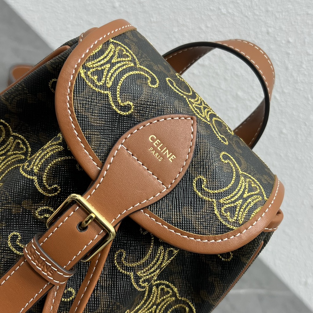 Celine Mini Backpack Folco In Triomphe Canvas With Triomphe Heart Embroidery Brown For Women 8in/20cm 197662EF3.04LU - Soul Replicas