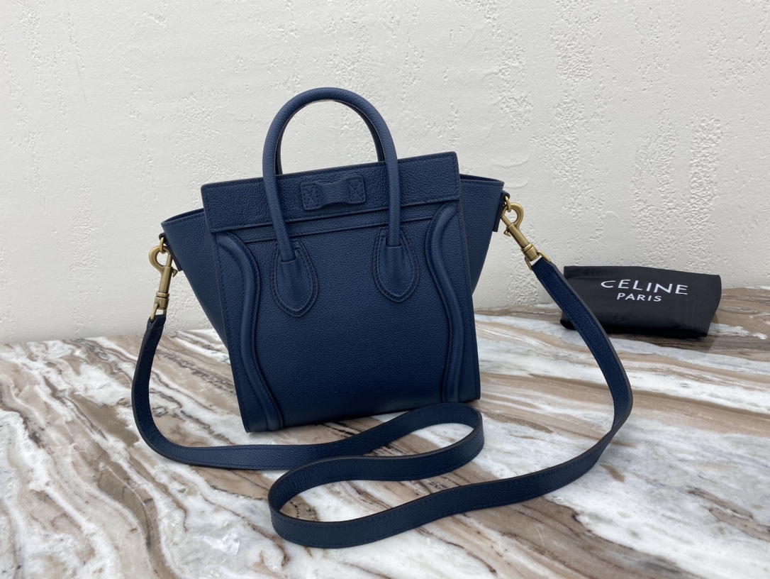 Celine Nano LuGucciage Bag In Drummed Dark Blue For Women 8in/20cm  - Soul Replicas