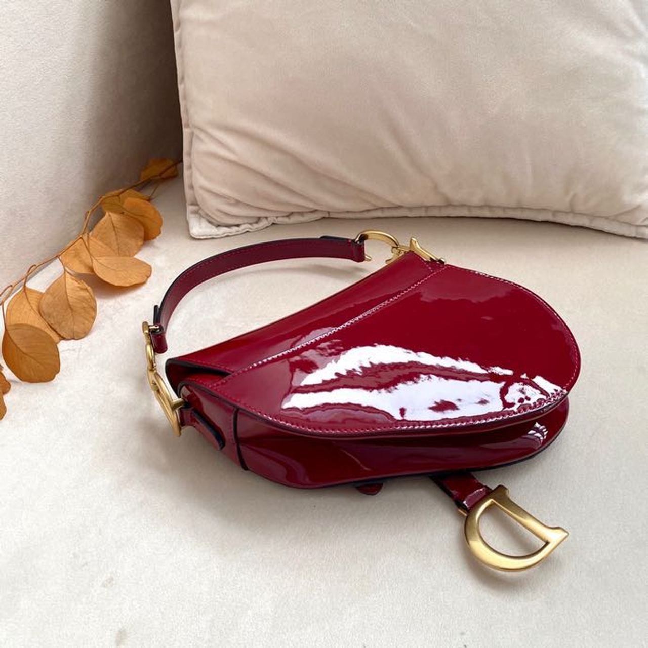 Christian Dior Micro Saddle Bag Red Patent Gold Toned Hardware For Women 19.5cm/7.6in CD - Soul Replicas