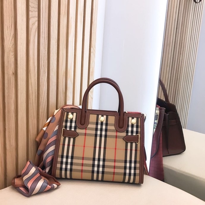 Burberry Mini Vintage Check Two-handle Title Bag Archive Beige For Women. Women-s Bags 10.2in/26cm 80252671 - Soul Replicas