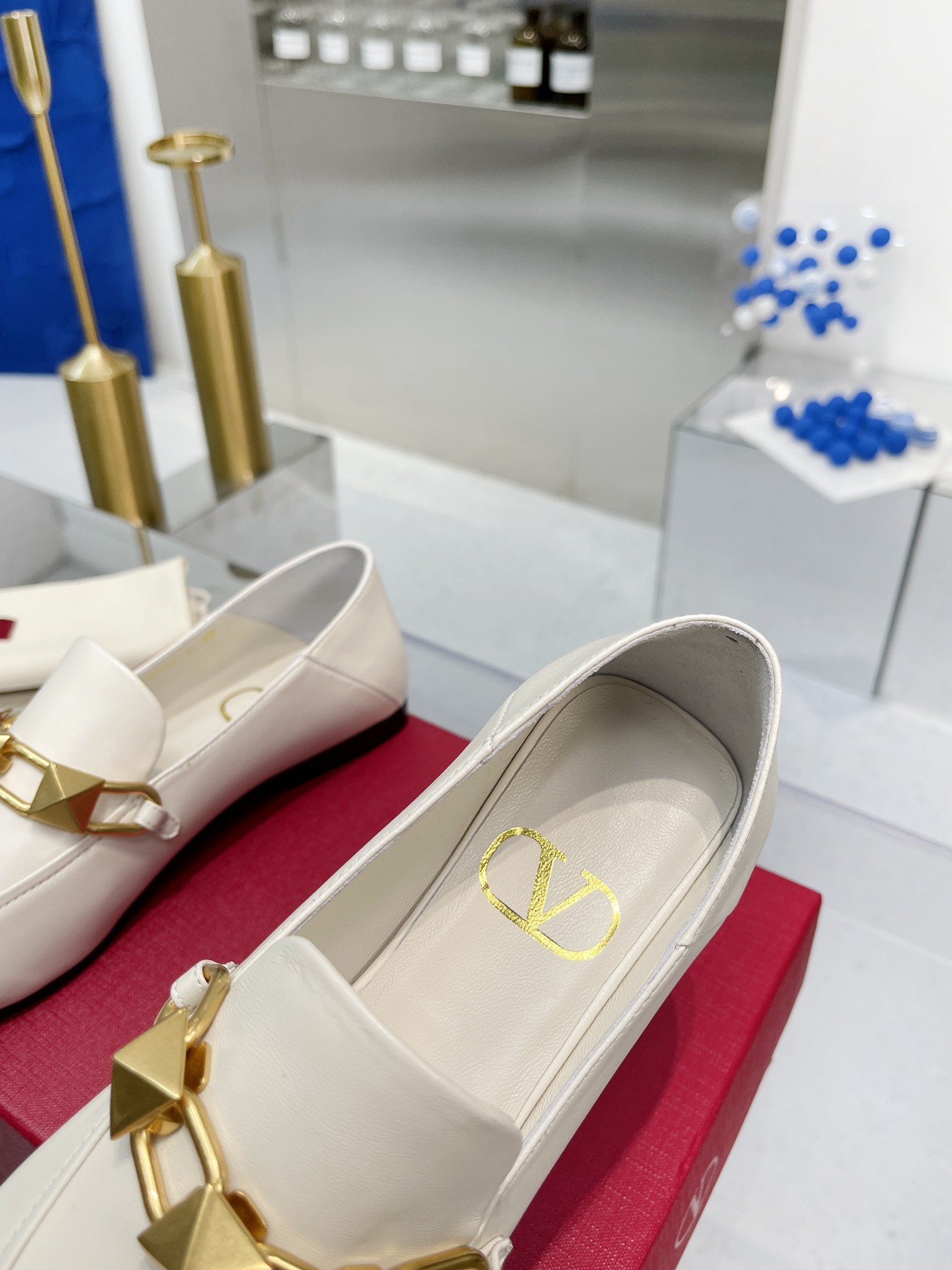 Valentino Garavani VLogo Studded Loafers White For Women - Soul Replicas