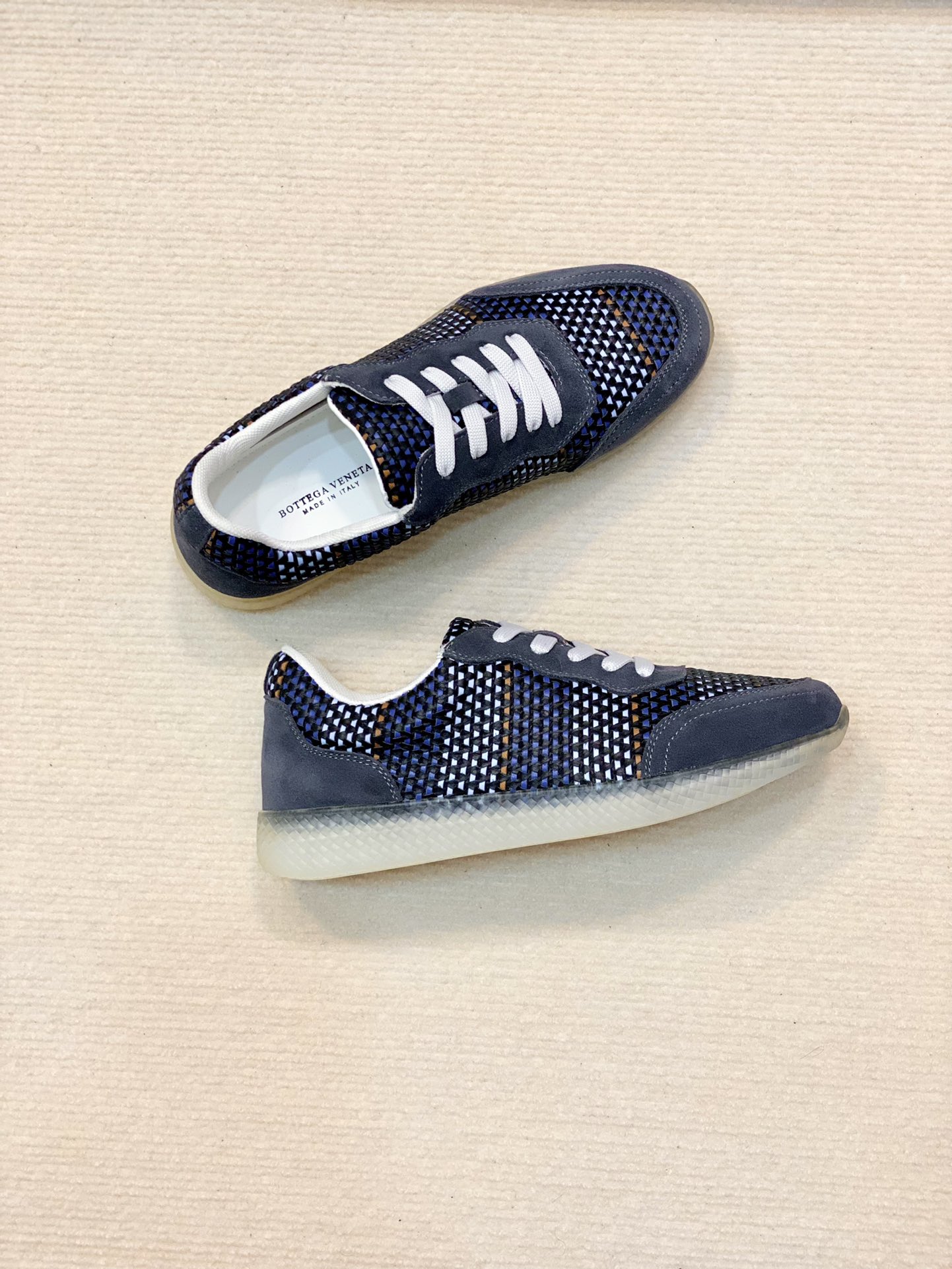 Bottega Veneta Men's Knit Sneakers Blue For Men - Soul Replicas