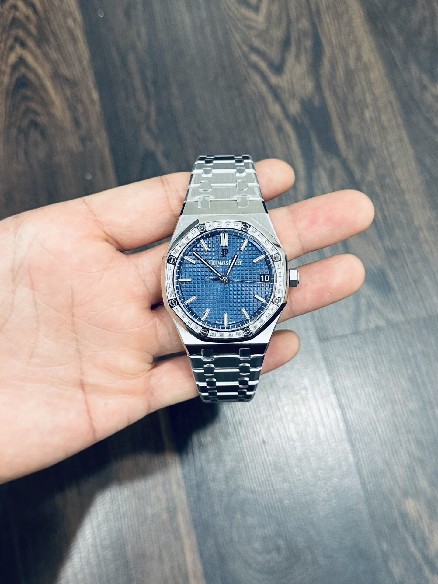 Audemars Piguet Replica Watch Royal Oak 15500 Dial Blue Custom Moissanite Diamonds 41mm - Soul Replicas