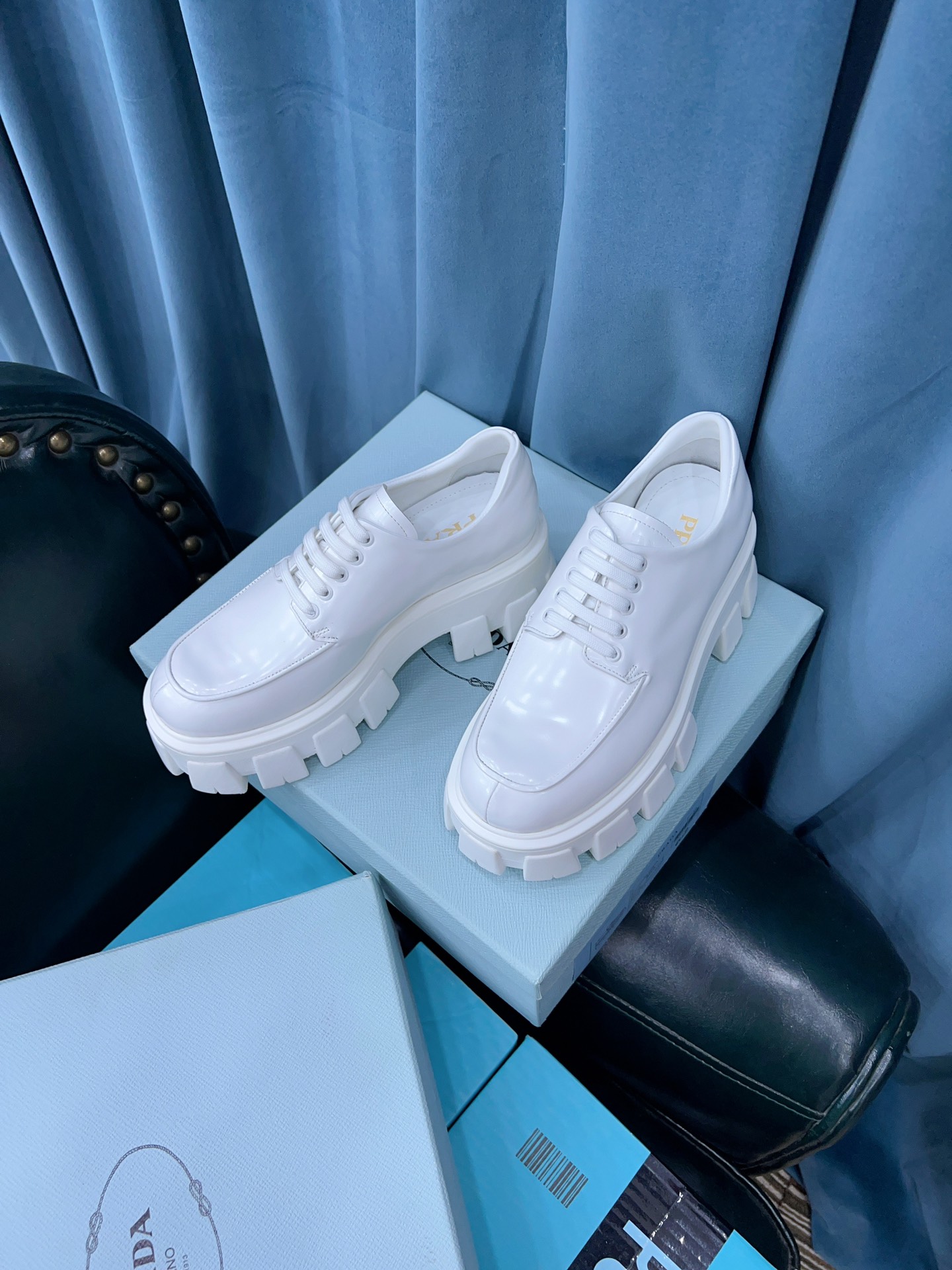 Prada Monolith Brushed Lace-Up Shoes White For Women 2.4in/60mm Prada 2EE356_B4L_F0009 - Soul Replicas