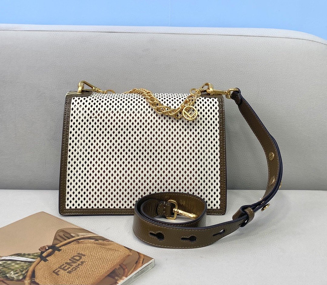 Fendi Medium Kan U White and Brown Bag For Woman 25cm/10in - Soul Replicas