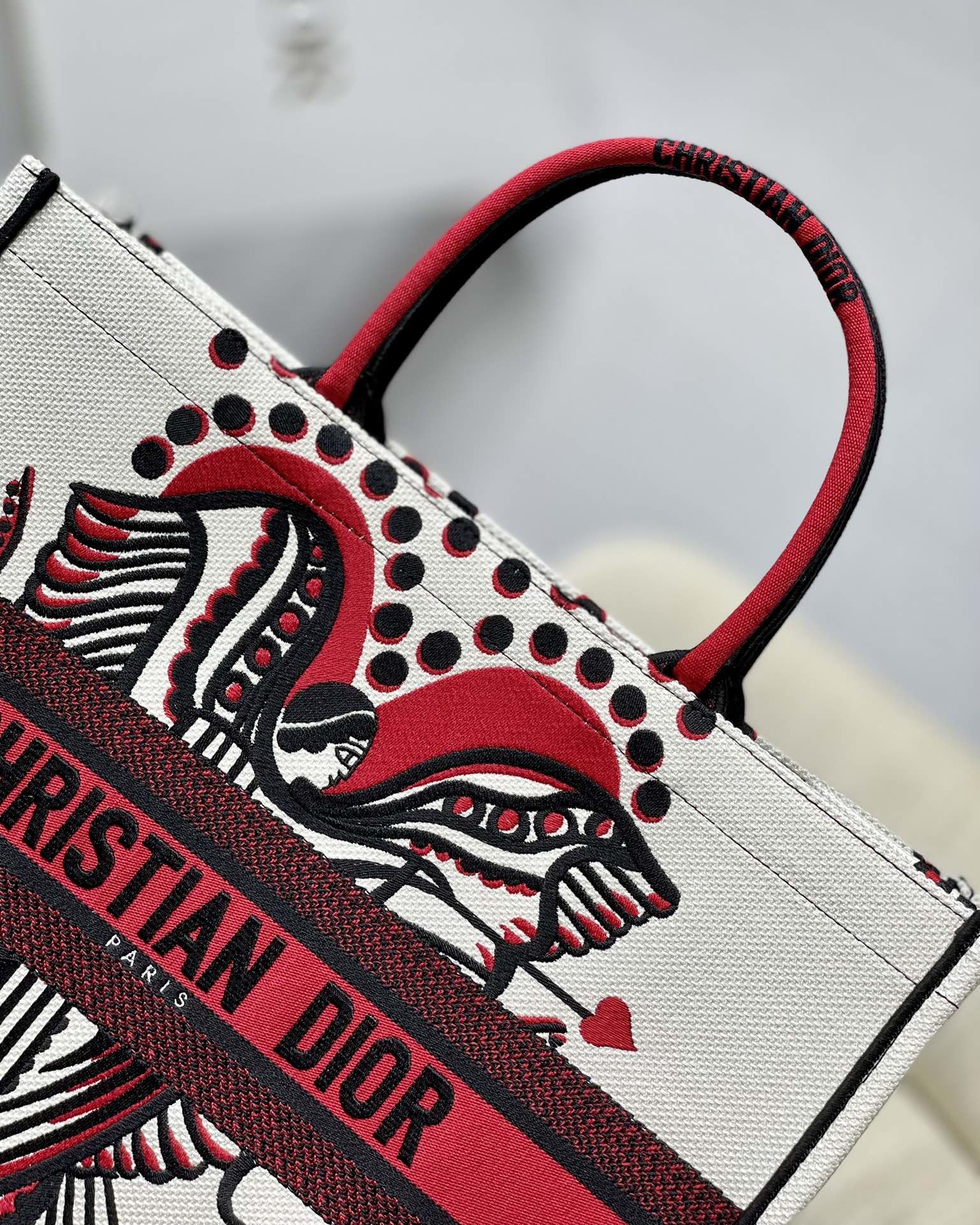 Christian Dior Medium Dior Book Tote Latte Multicolor Cupidon Embroidery. Red/White. For Women Women's Handbags. 41cm CD M1296ZTQG_M941 - Soul Replicas