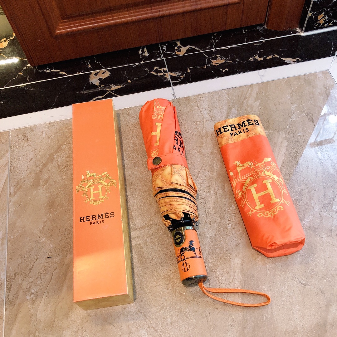 Hermes Pluie De H Folding Umbrella Orange - Soul Replicas