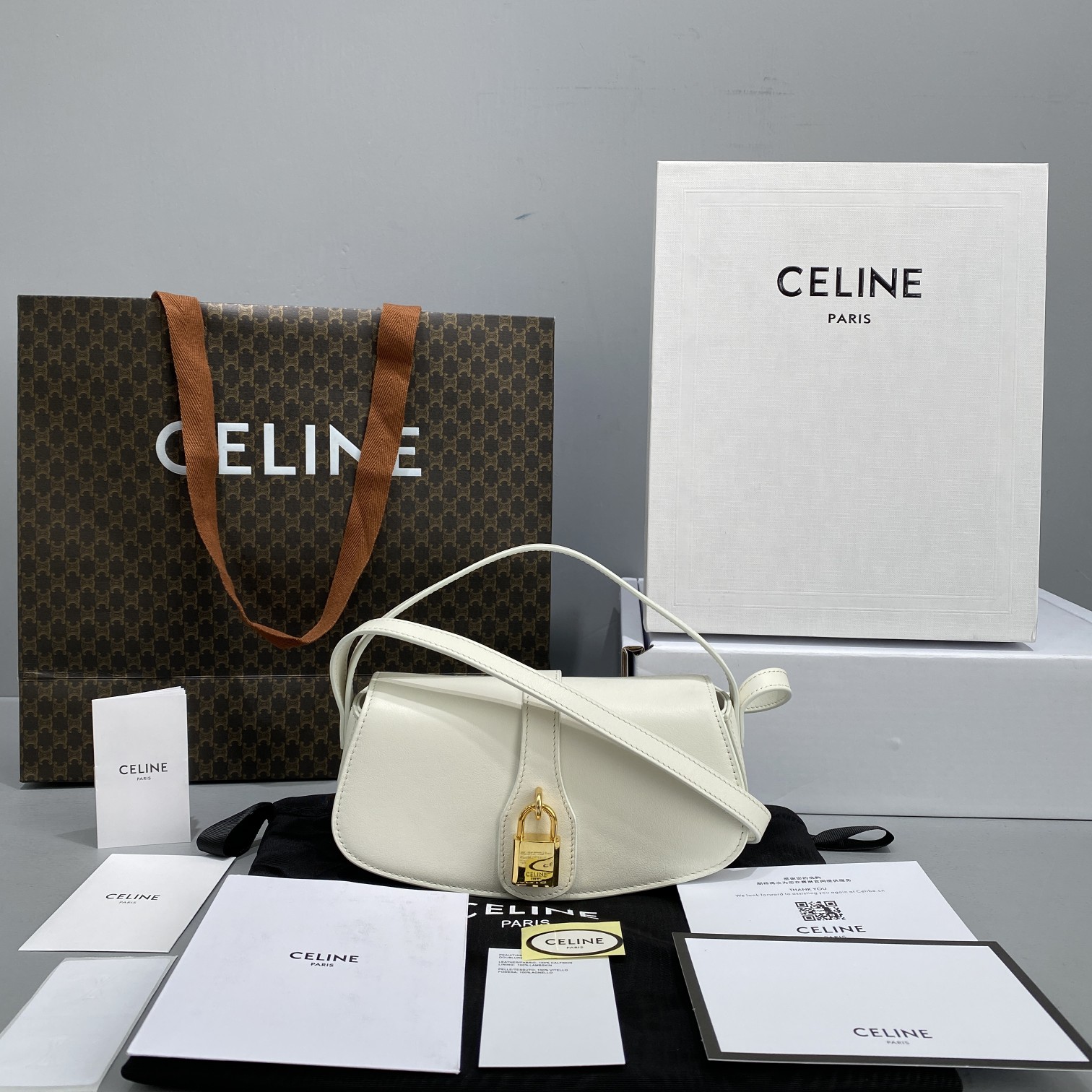 Celine Clutch On Strap White For Women 7in/18cm 10I593DQ1.01OP - Soul Replicas