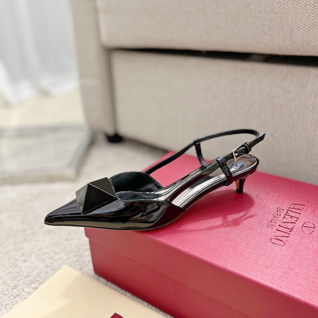 Valentino Garavani One Stud Patent Slingback Pump With Maxi Stud Black For Women - Soul Replicas