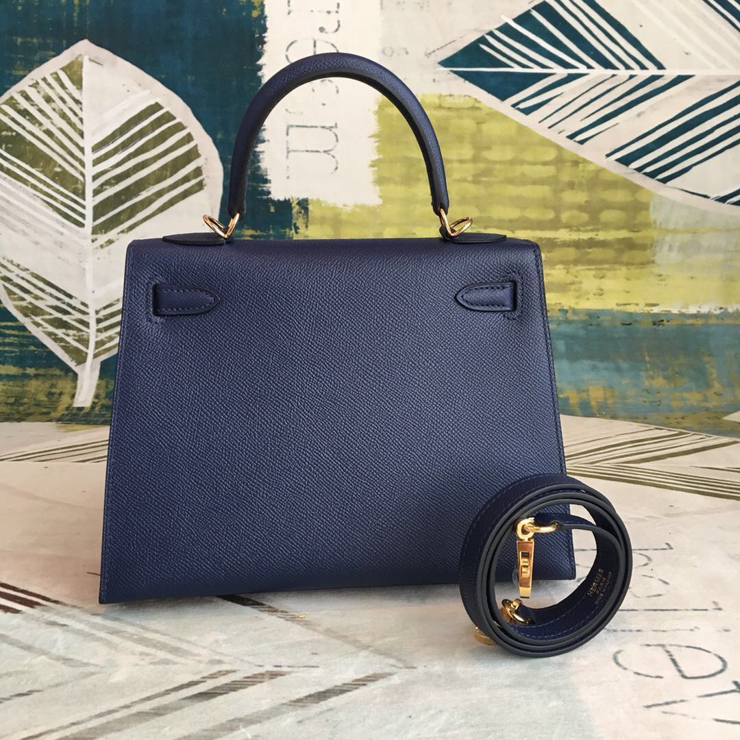 Hermes Kelly 28 Bleu Cherve Bag With Gold Toned Harware For Women. Women-s Handbags. Shoulder Bags 11in/28cm - Soul Replicas