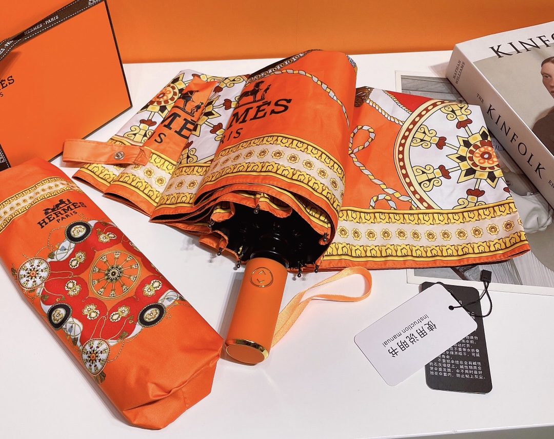 Hermes Pluie De H Folding Umbrella Orange - Soul Replicas